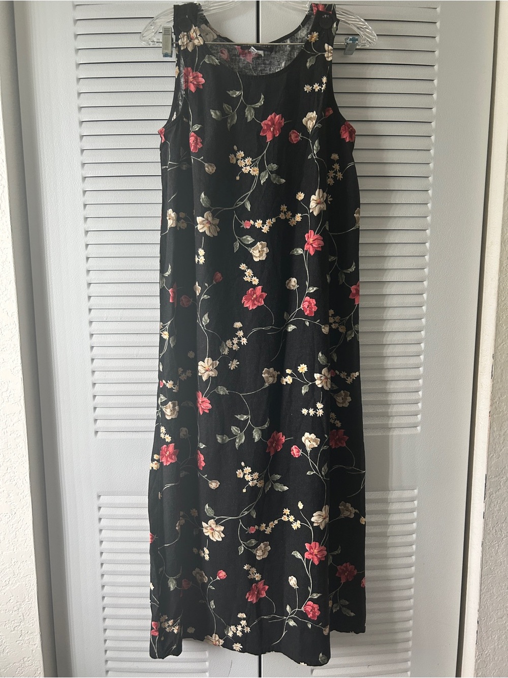 Requirements Black Floral Sleeveless Maxi Dress with Pink & Cream Blooms